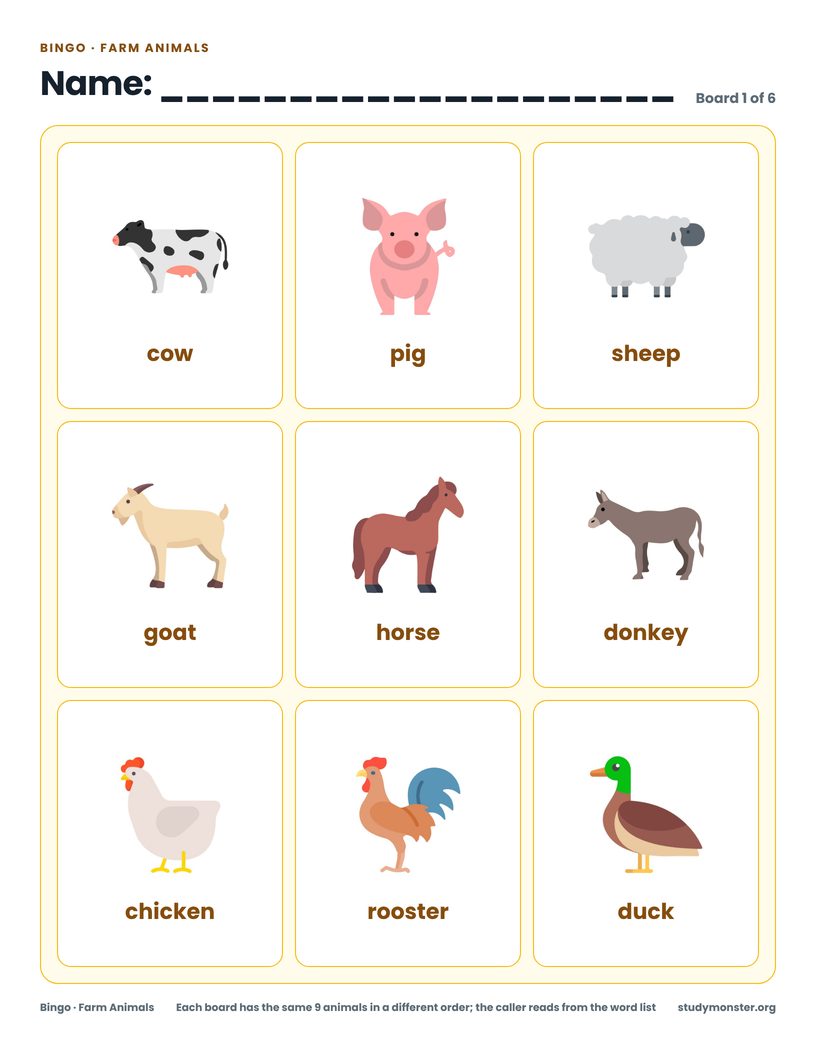 A printed bingo sheet